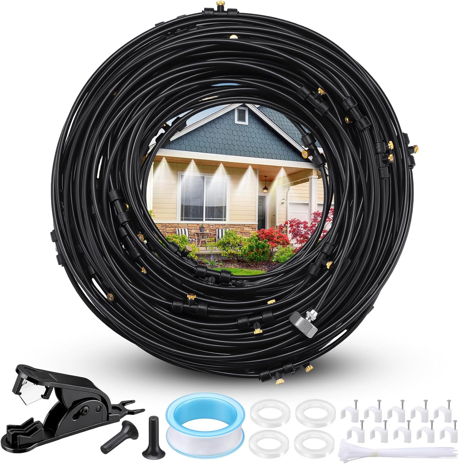 Fumete Pre-Assembled Misters for Cooling Outdoor Backyard Misting Cooling System 164ft/50m for Garden, Greenhouse Patio Backyard Trampoline Sprinkler Park Yard