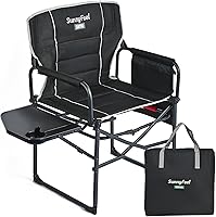 Vista 26 de SUNNYFEEL Silla de directores de camping, resistente, silla plegable portátil de gran tamaño con mesa auxiliar, bolsillo para playa, pesca, viaje