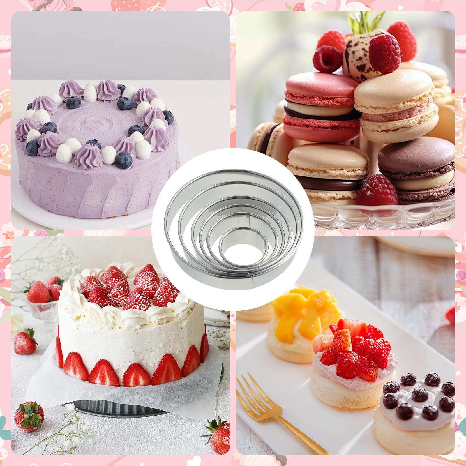 6 Stück Runde Ausstechformen Set (2, 3, 3,5, 4, 5, 6 Zoll), große Edelstahl hausgemachte Kreisausstecher Donut Ausstecher zum Backen, Kuchen, Kekse, Sandwiches, Gebäck