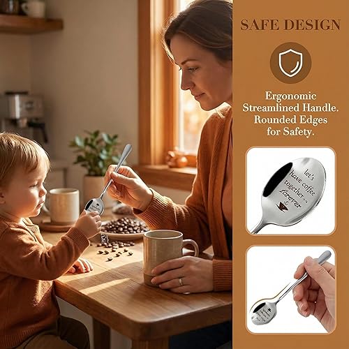 Miniatura 6 de 2 cucharas de café grabadas de 7.5 pulgadas Let's Drink Coffee Together Forever Cucharas de acero inoxidable personalizadas para helados, regalos