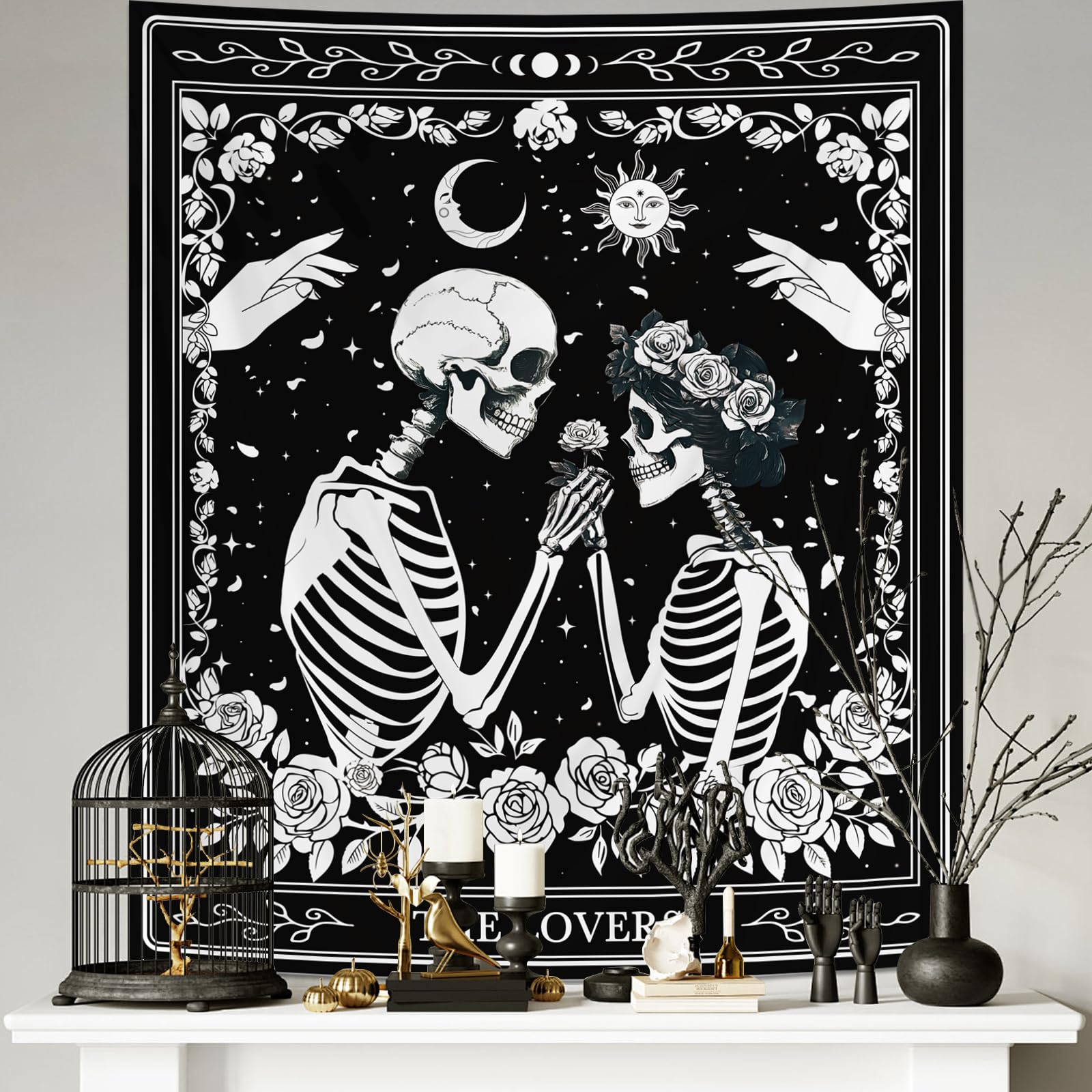 Amazon.com: Tichgeim Skeleton Lovers Black and White Tapestry Wall