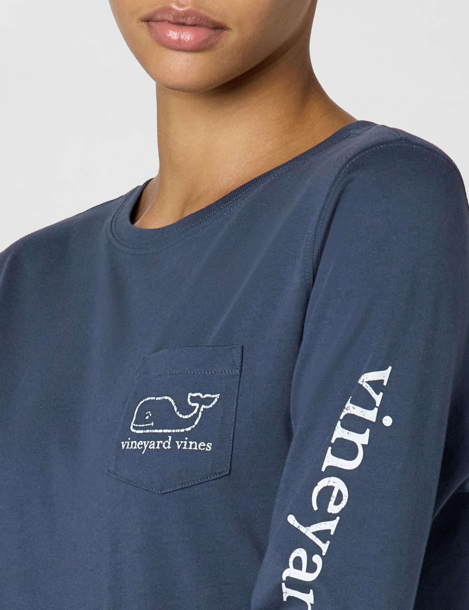Vineyard Vines, Damen, Langärmliges Damen-T-Shirt, Vintage, Wal, Taschen-T-Shirt