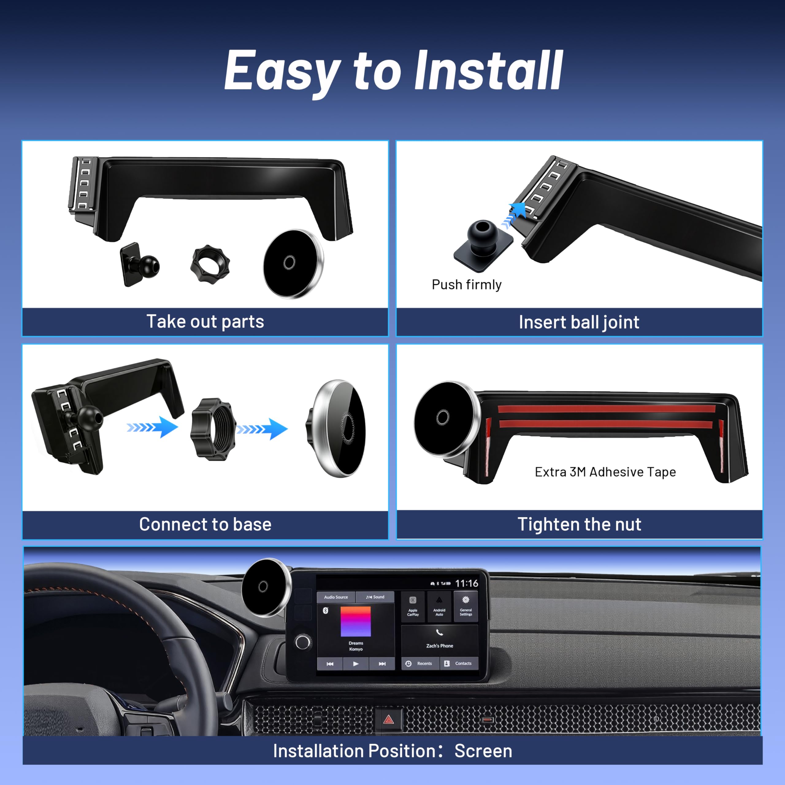 Soporte de teléfono para Honda Civic (11ª generación, 2022-2025 2026) y Acura Integra (pantalla de 7 pulgadas/9 pulgadas), cargador de coche inalámbrico de 15 W, soporte magnético para teléfono