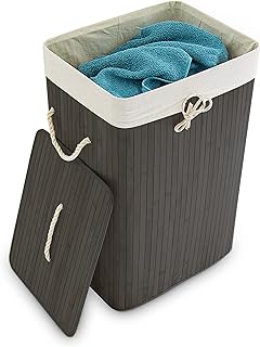 Relaxdays 10019053 Panier à linge pliant corbeille pliable rectangle en bambou 83 litres 65 cm hauteur HxlxP 65,5 x 43,5 x 33,5 cm, noir