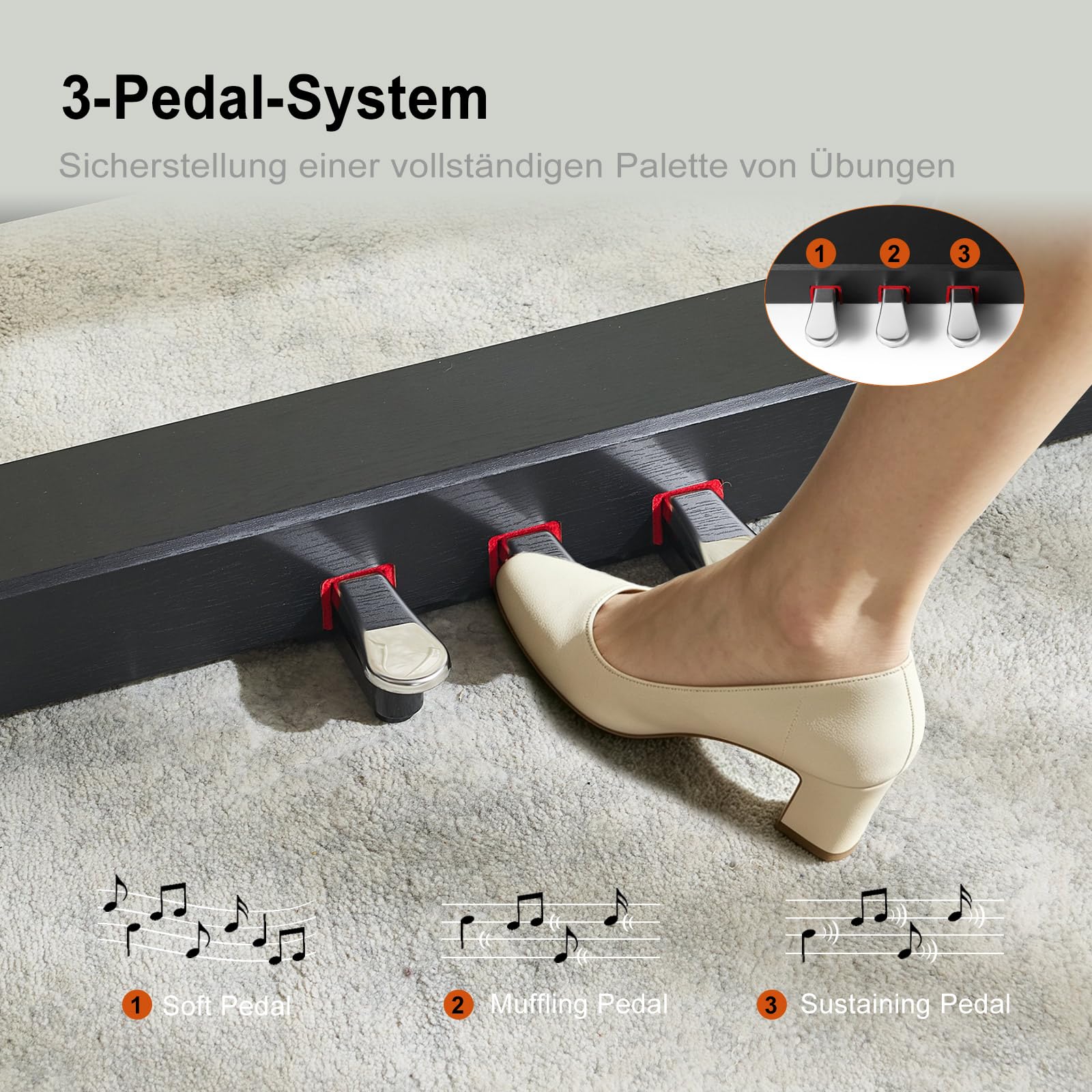 MUSTAR Piano électrique 88 touches, piano numérique, piano électrique avec support de piano, 3 adaptateurs de pédale, 2 prises casque, écran LCD, USB/MIDI, piano pour débutants, Noir | Piano numérique pour débutants avec touches lestées, double prise casq