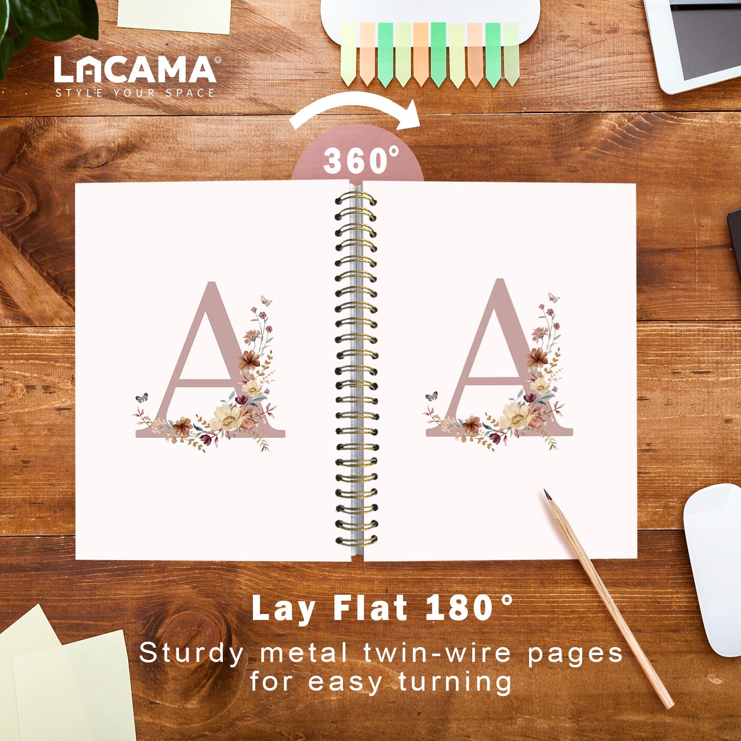 Lacama Diario con monogramma G rosa, taccuino a spirale personalizzato con fiore di campo estetico, regali con monogramma personalizzato, regali di compleanno per donne, materiale scolastico,