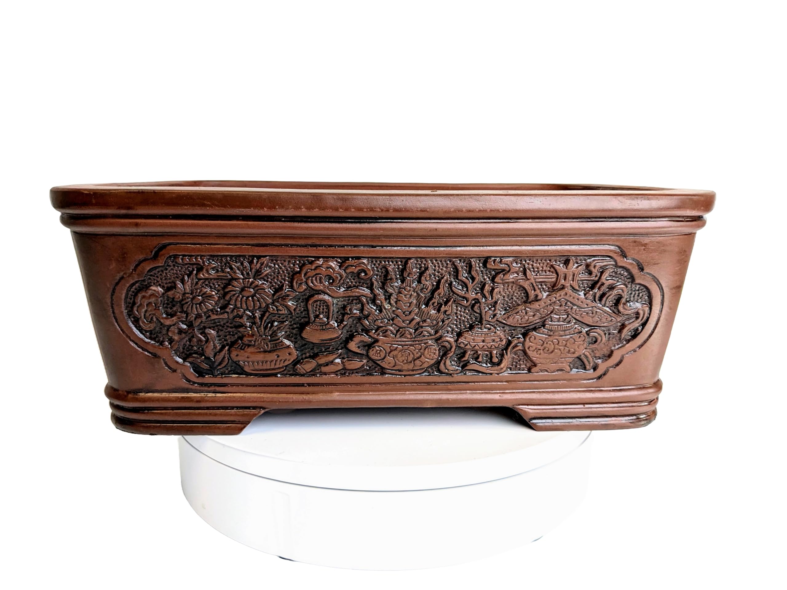 Embossed Unglazed Bonsai Pots (Rectangle Nature, Size 2)