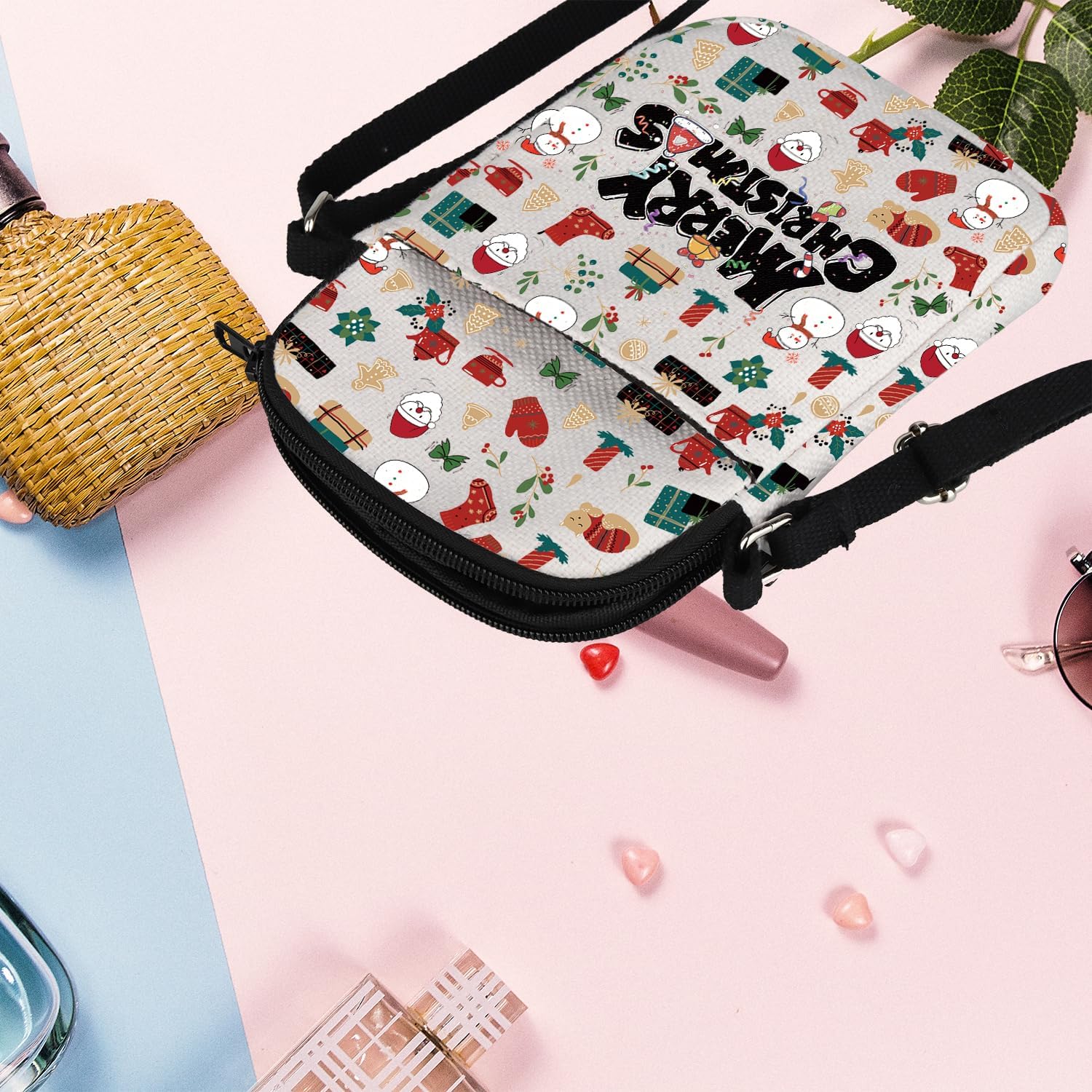 BNQL Merry Christmas Crossbody Bag Merry Christmas Gifts Christmas Messenger Bag Merry Christmas Sling Shoulder Bag Handbag, White - Image 6