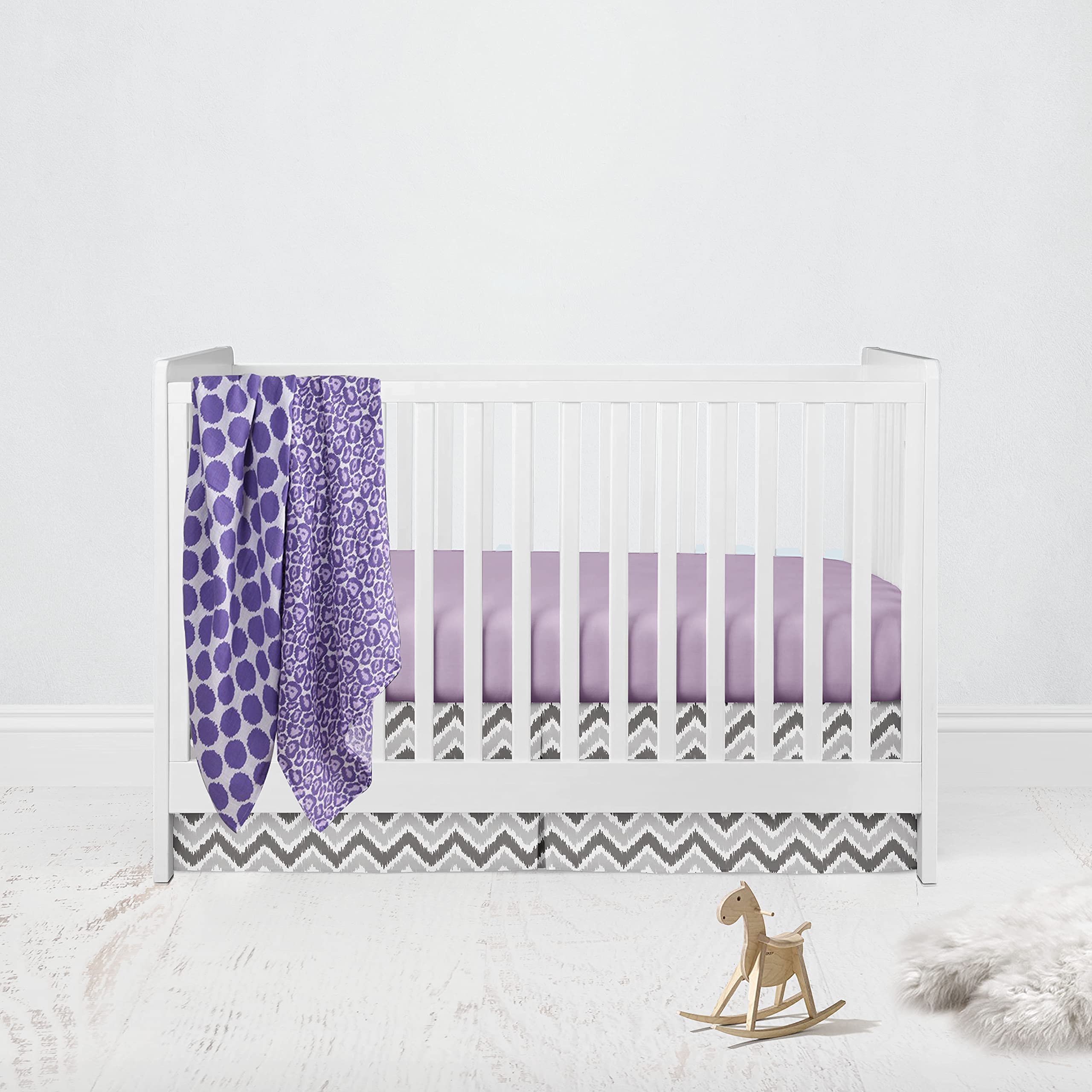 Bacati Ikat Lilac/Grey Dots/Leopard 4 Crib Set with 2 Muslin Blankets-image-5