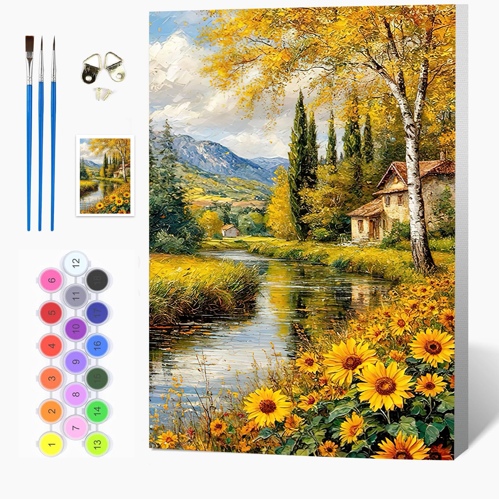 Auremi DIY Autumn Paint by Numbers for Adults Kids-Landscape Canvas Oil Painting Kit for Adults,Craft Art Painting with Wooden Frame Kit Acrylic Pigment Drawing Paintwork for Gift Home 20x30cm