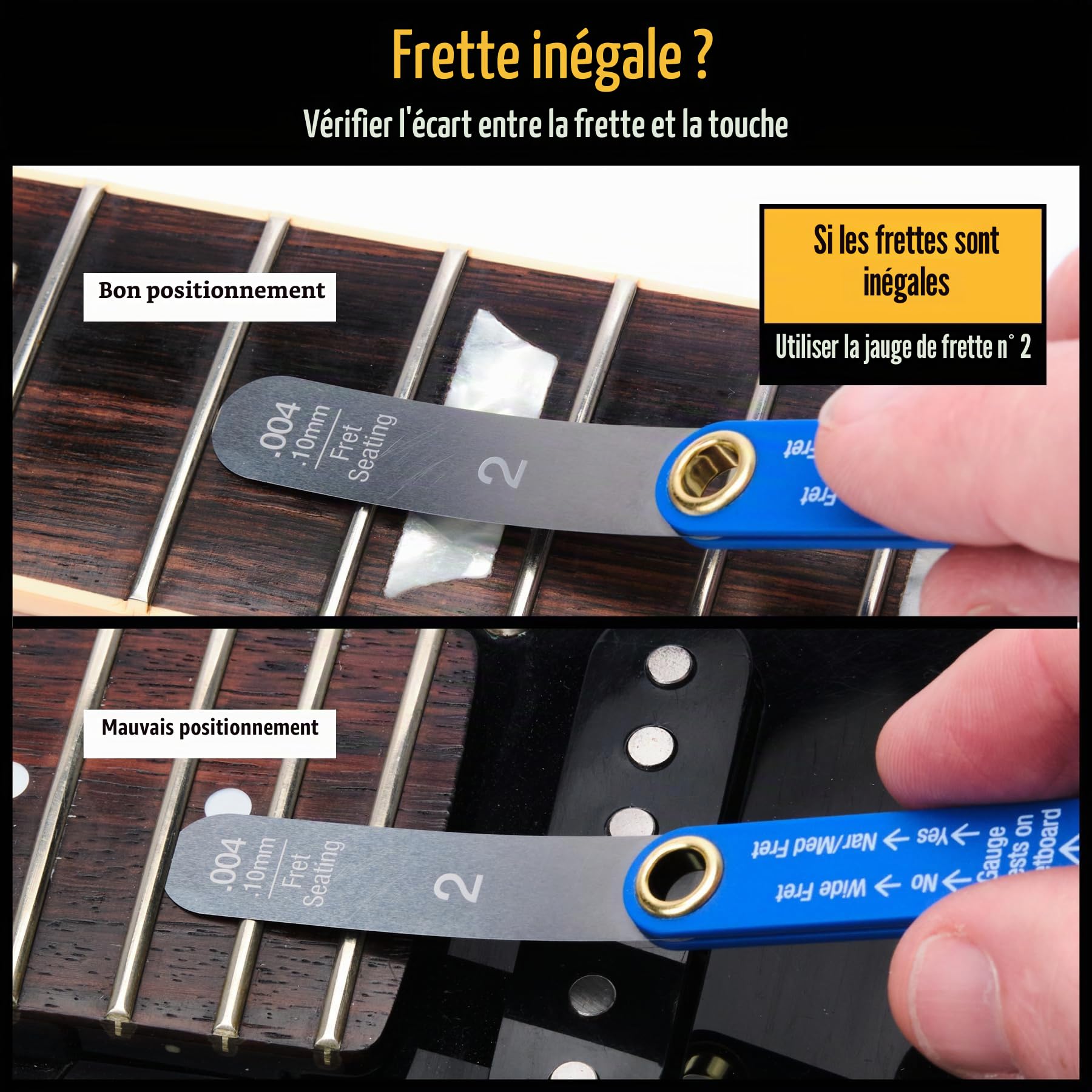 Jauge de frette de précision, 4 touches pour évaluer la frette