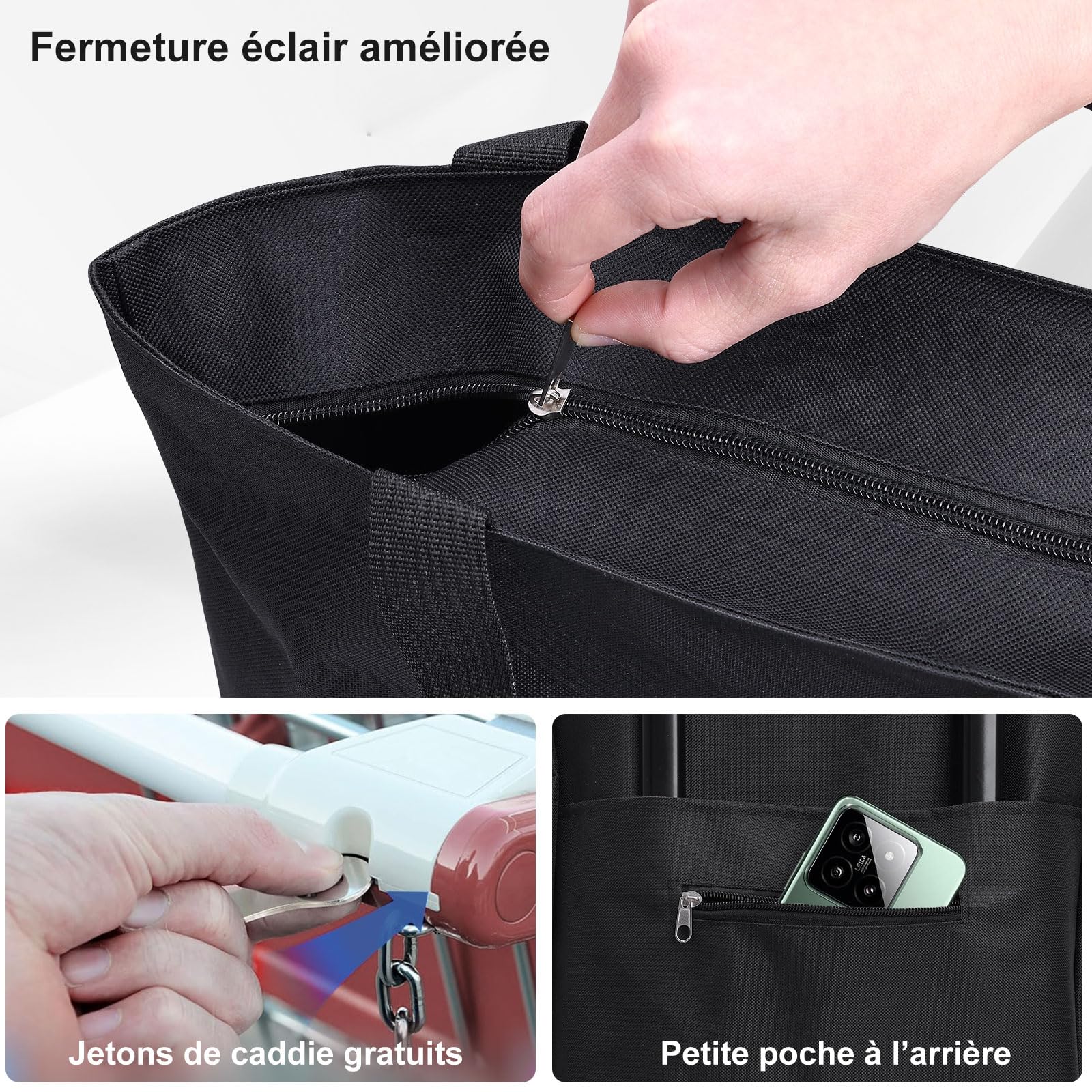 MOONCY Chariot de Courses 2-en-1, Caddie de Courses Pliable 30L, Sac de Courses léger à roulettes pour Le Camping, Les Voyages et la buanderie, Noir
