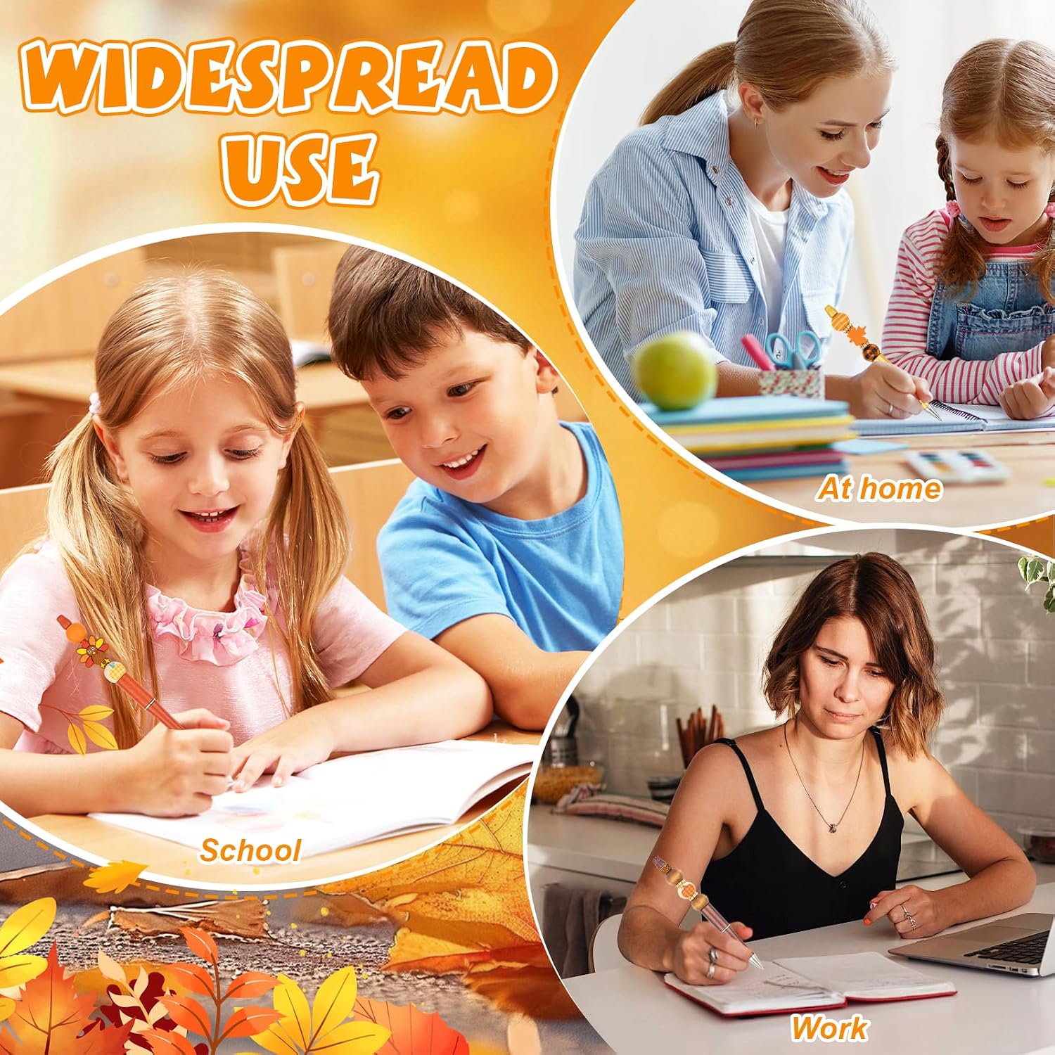 Fantasyon 190 Pcs Fall Thanksgiving Beadable Pens Kit, 20 DIY Pen Making Set with Assorted Beads, Charms & Tassels, Bulk Pens for Office, School Supplies & Gift