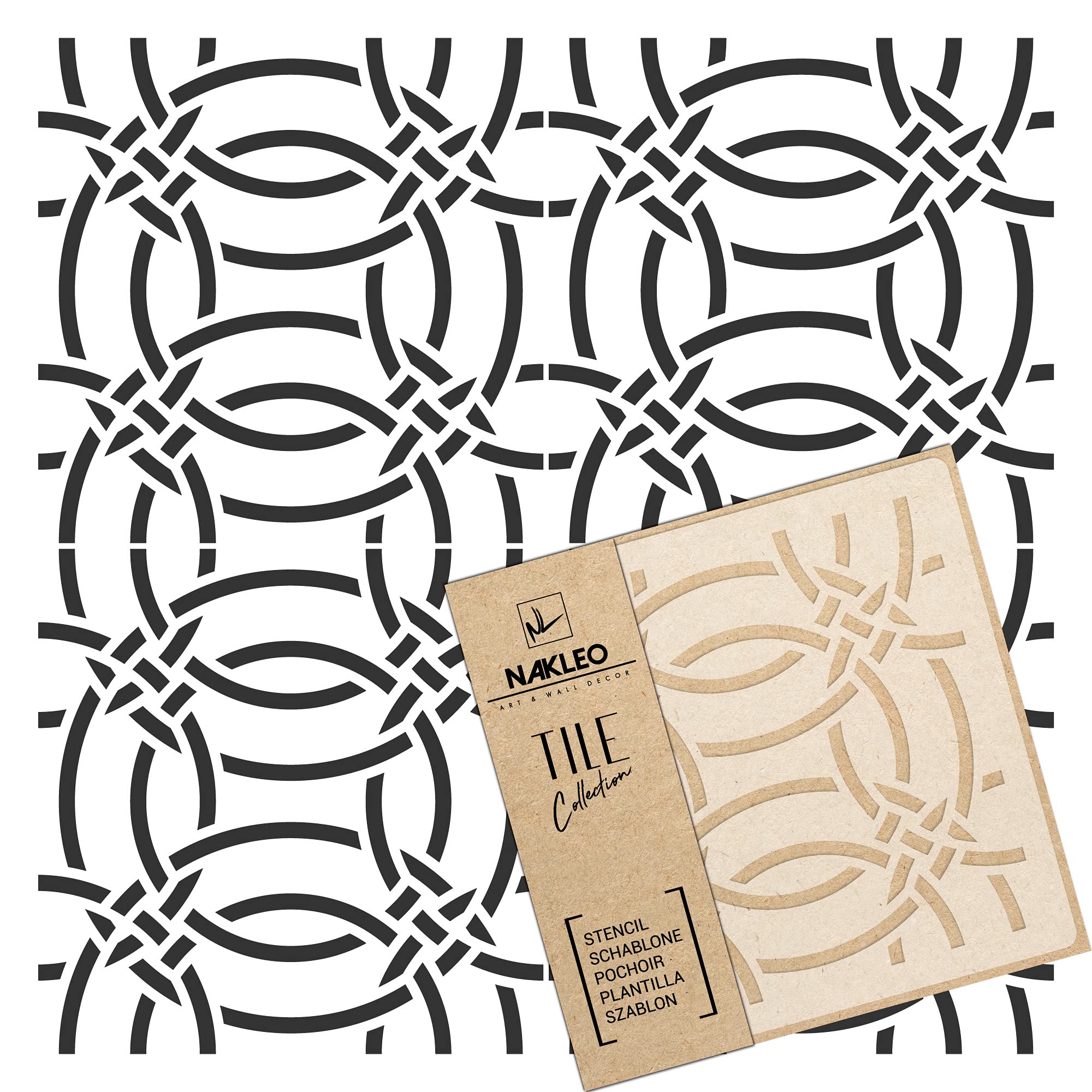 NAKLEO Tile Painting Stencil 60x60 cm, Lamego Geometric Retro Circle, Plastic Reusable Large Template, Home Decor Craft DIY, Floor Concrete Patio Wall - Terracotta โ image 1