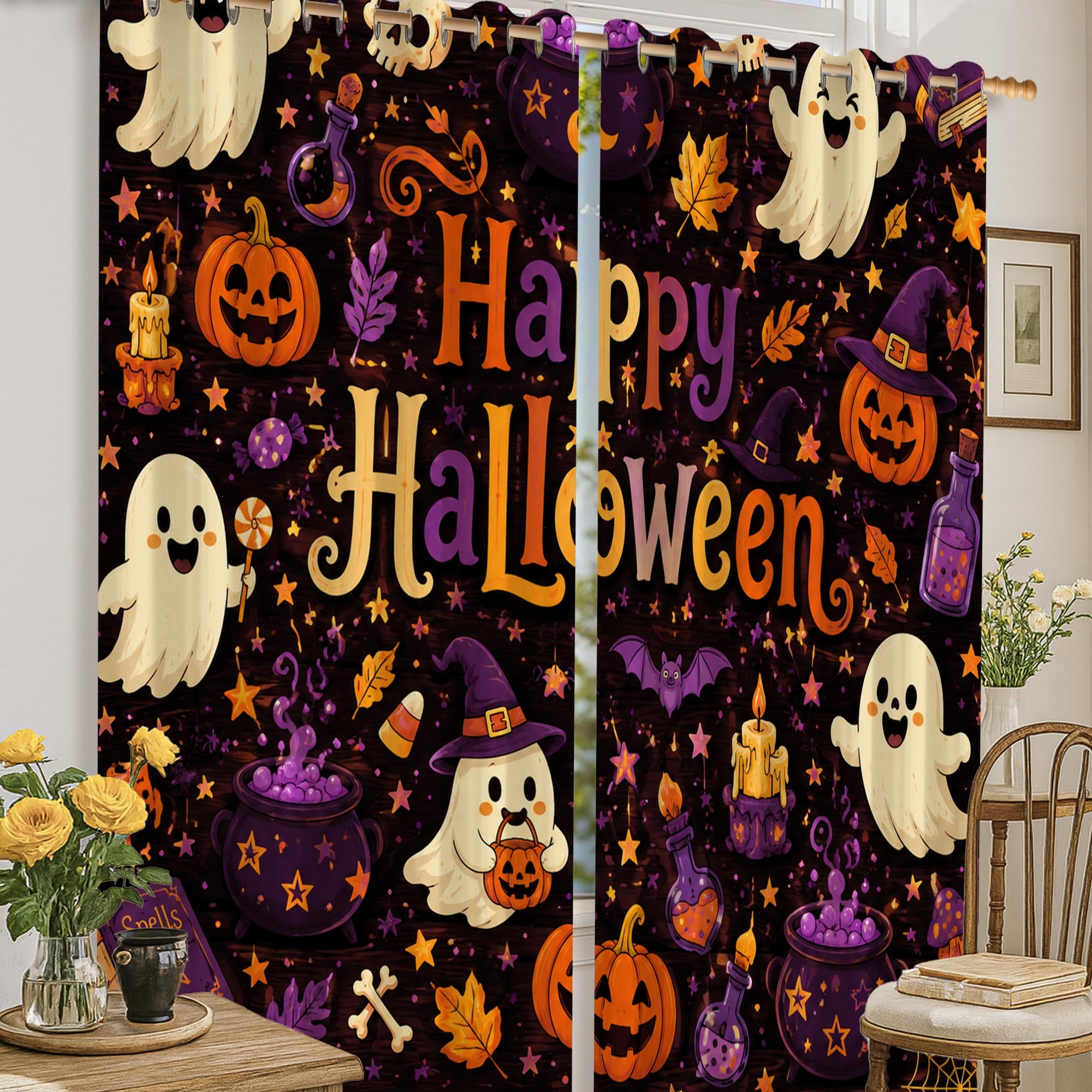 Rideaux occultants d'Halloween violets pour chambre et appartement