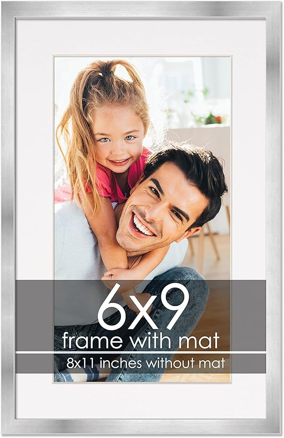 6x9 Frame with Mat Silver 8x11 Frame Wood Made to