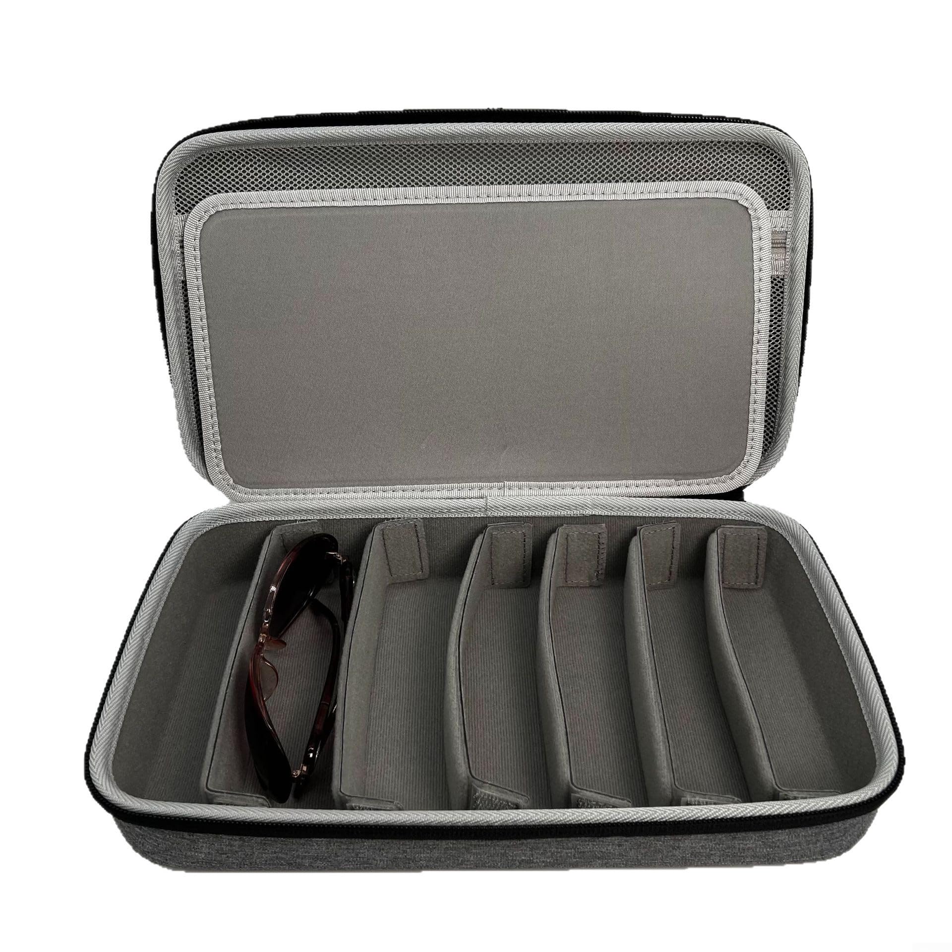 Caja de almacenamiento portátil de gafas de sol de viaje, estuche organizador de gafas de sol de EVA duro con compartimentos ajustables para hombres y mujeres