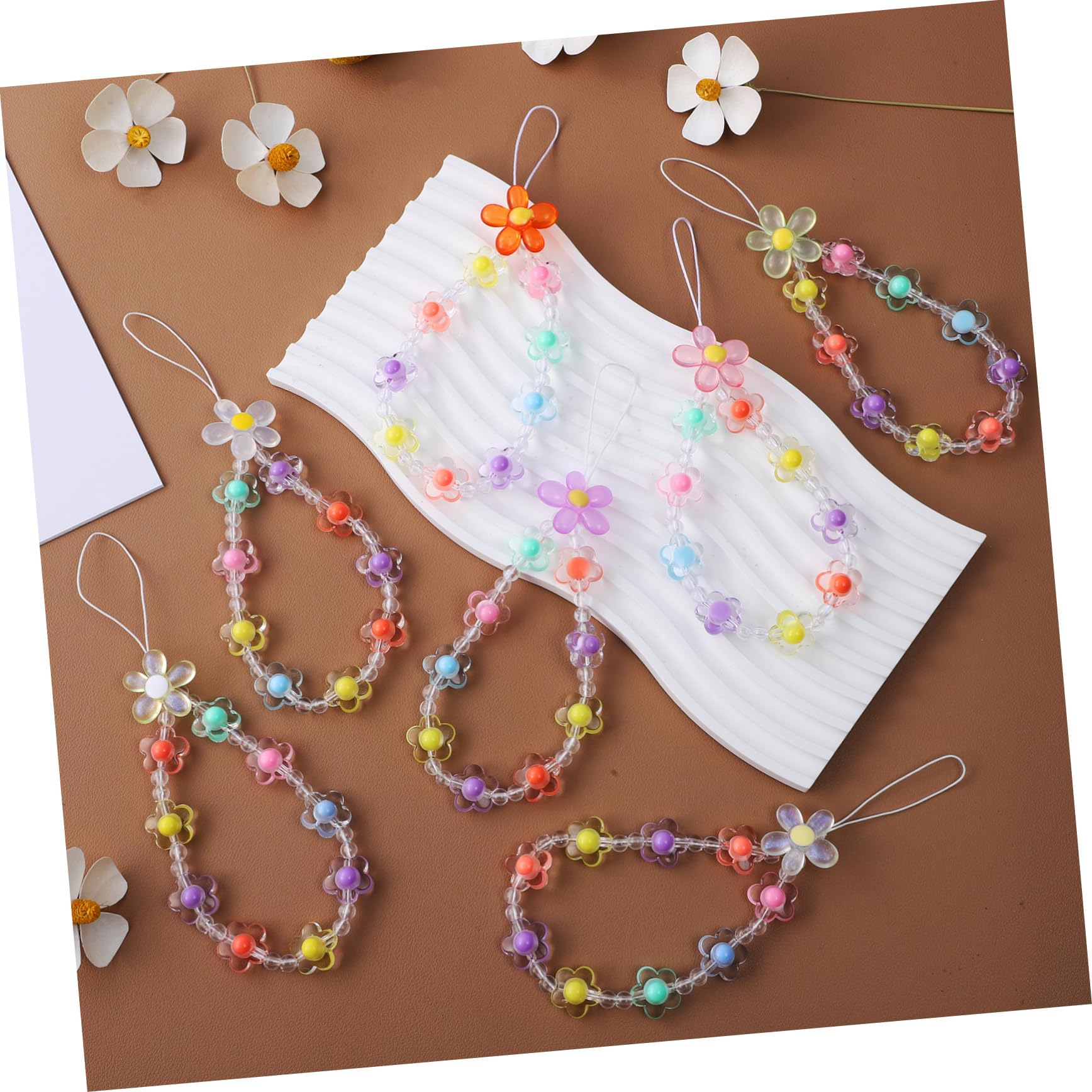 SHINEOFI Chaînes De Téléphone Perles De Fleurs Dragonne De Téléphone Accessoires Élégants Pour Femmes Avec Design Floral Bracelet De Poignet
