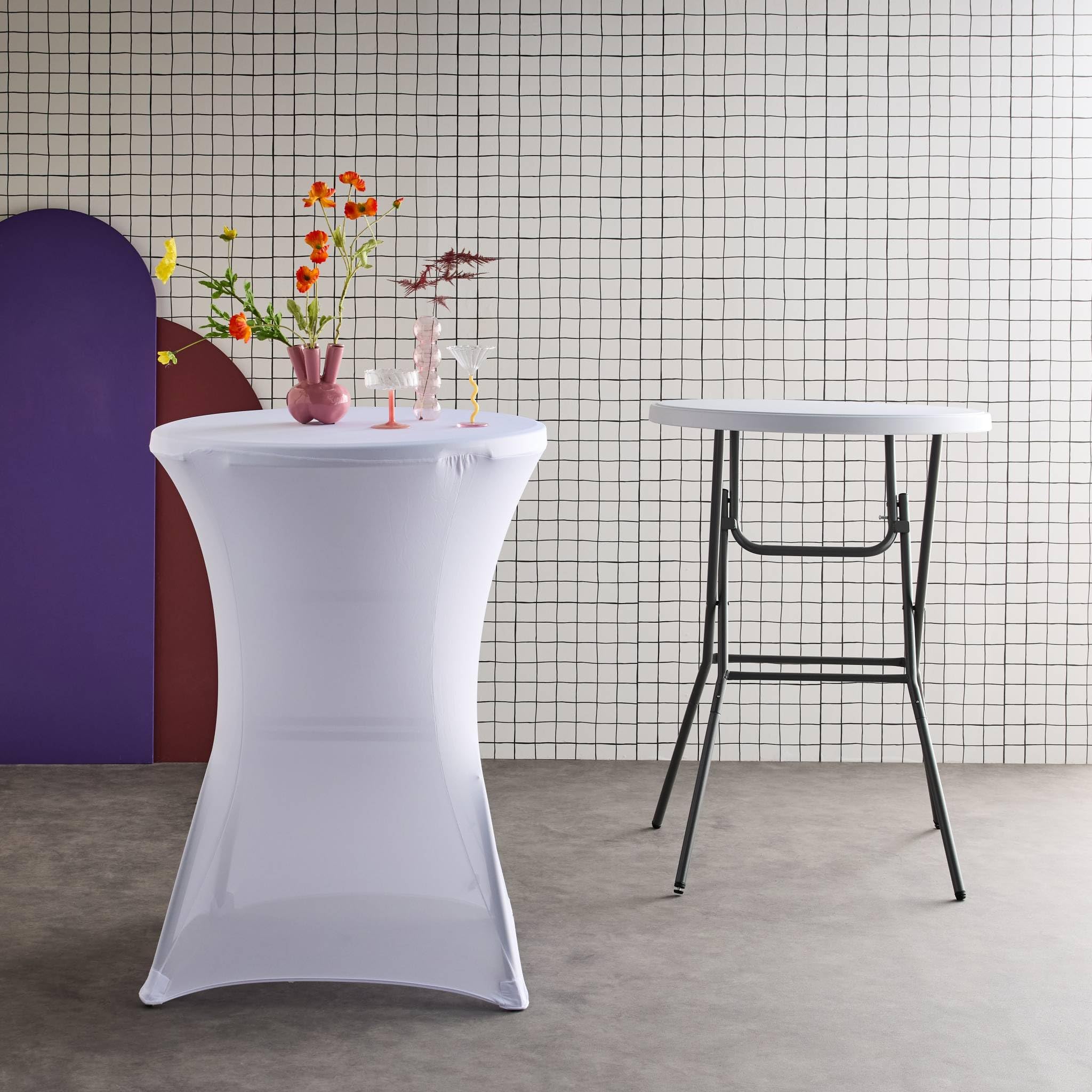 Alice's Garden sweeek - Mesa Alta Plegable con Funda Protectora para Eventos, Set de 2, Gala + Cobertura x2, Blanco, 81x81x110 cm