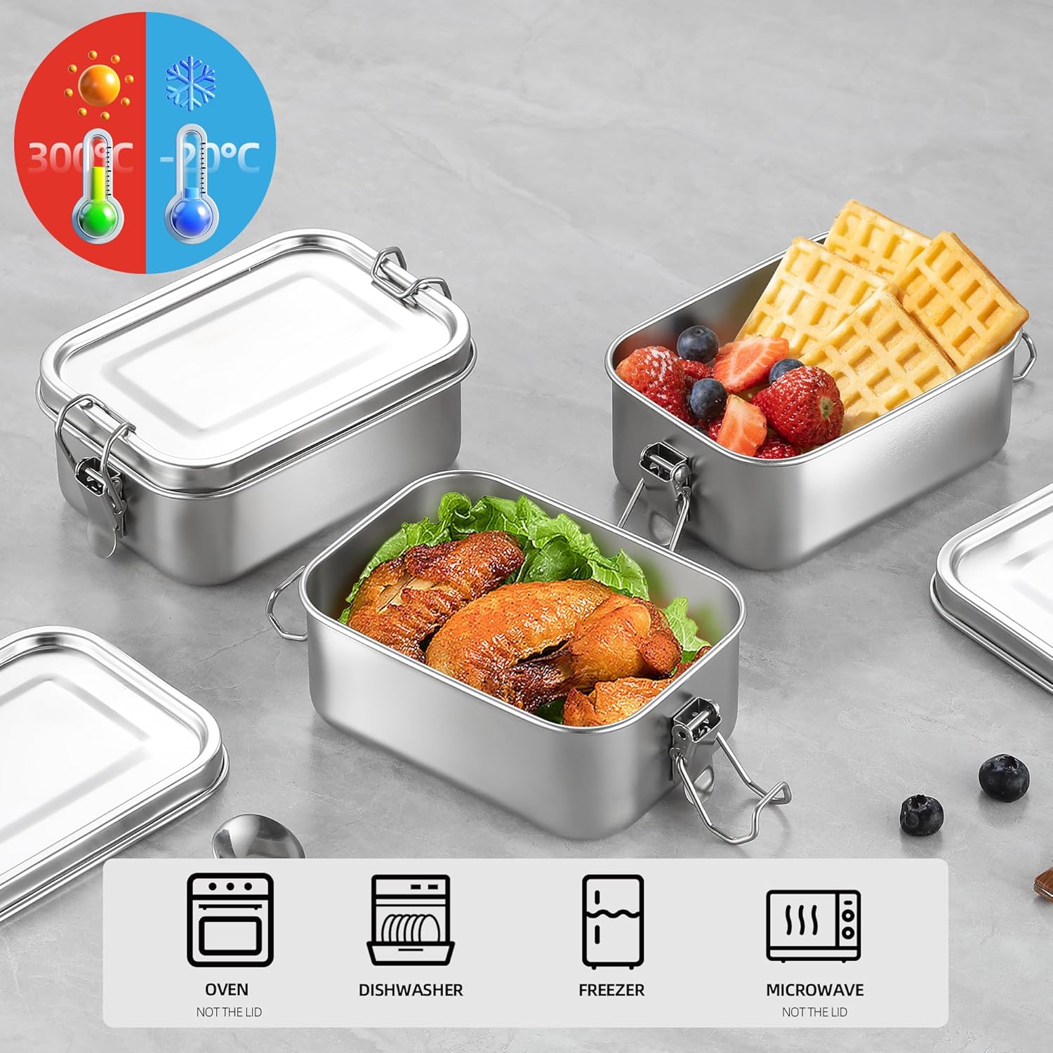 BEFOY Small Stainless Steel Food Storage Containers Set | Reusable Metal Lunch Snack Boxes Food Prep Container with Lids Freezer & Dishwasher Safe | 550 ml | BPA-Free Plastic-Free - Image 2