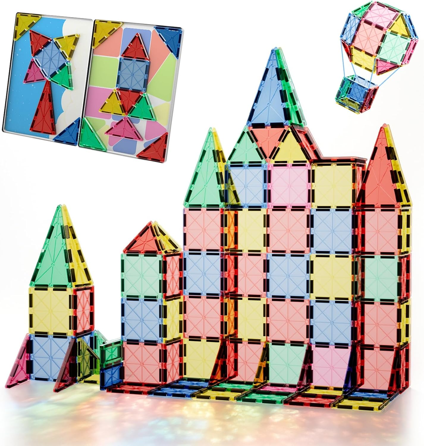 Mini Magnetic Tiles for Kids Ages 3-8, Travel Magnetic Building Blocks with Metal Storage Box, STEM Educational Toys, Montessori Sensory Learning Toys for Toddlers, Boys & Girls Gift