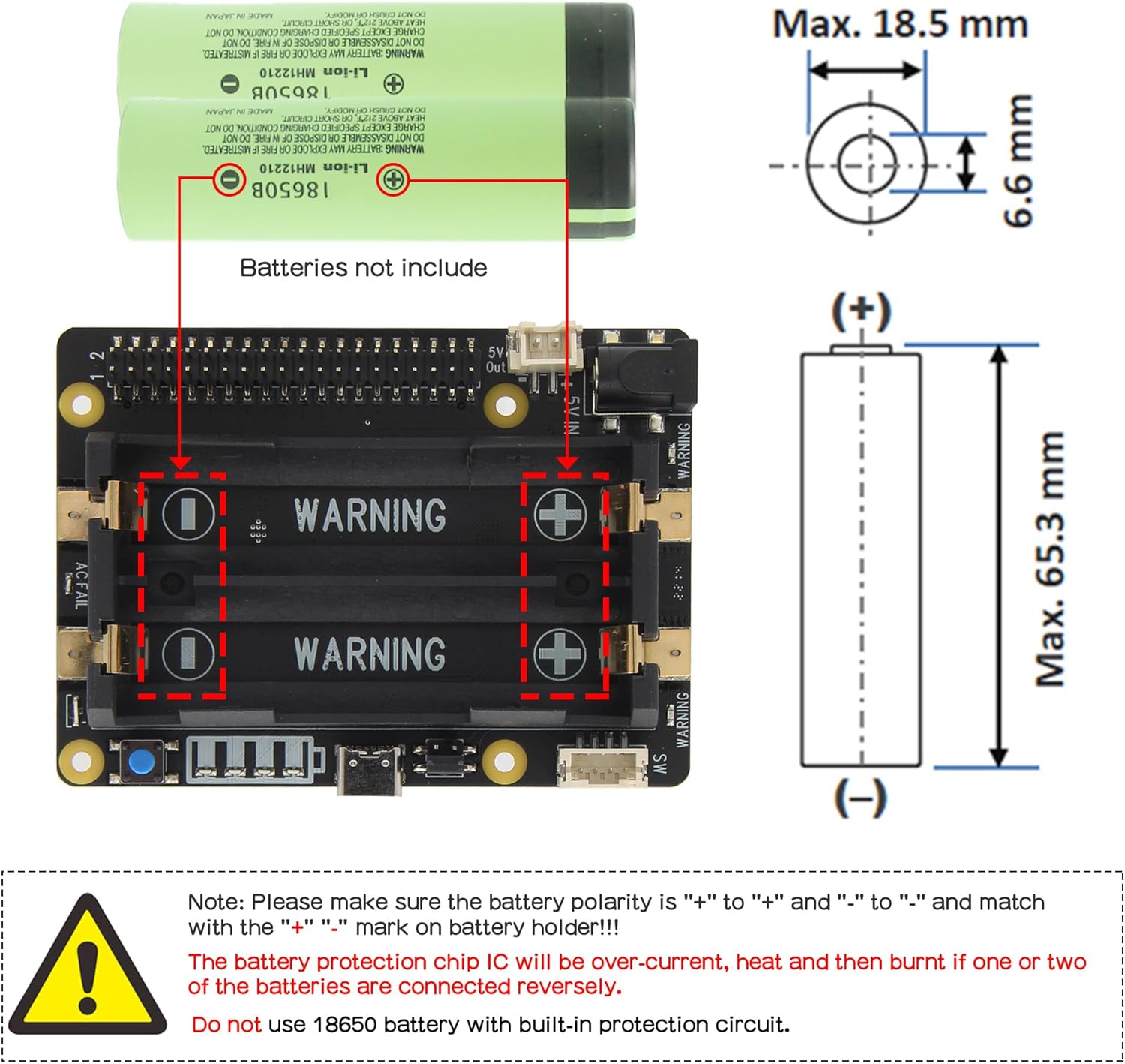 Geekworm for Raspberry Pi UPS, X728 (Max 5.1V 6A) UPS & Power Management Board with AC Power Loss Detection|Auto Power On|Safe Shutdown|Battery Capacity Reading|Low Battery Auto Shutdown|Buzzer