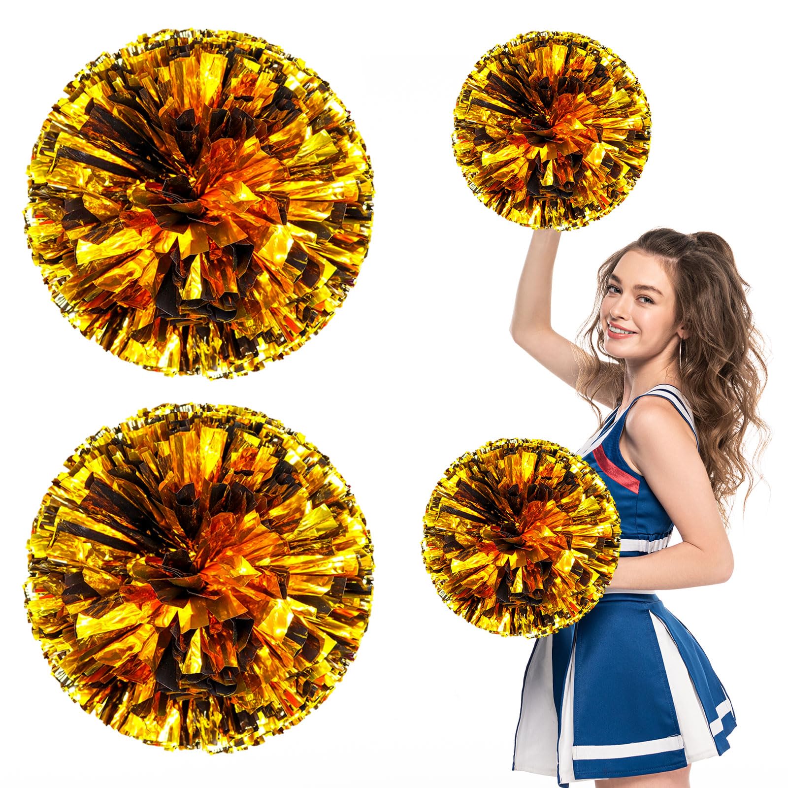 Pompony cheerleaderek, 36 szt. z prostym uchwytem, ręczne pompony drużynowe do drużyny sportowej Cheer Spirit Games, na imprezę taneczną dla dorosłych (czarne + złote)