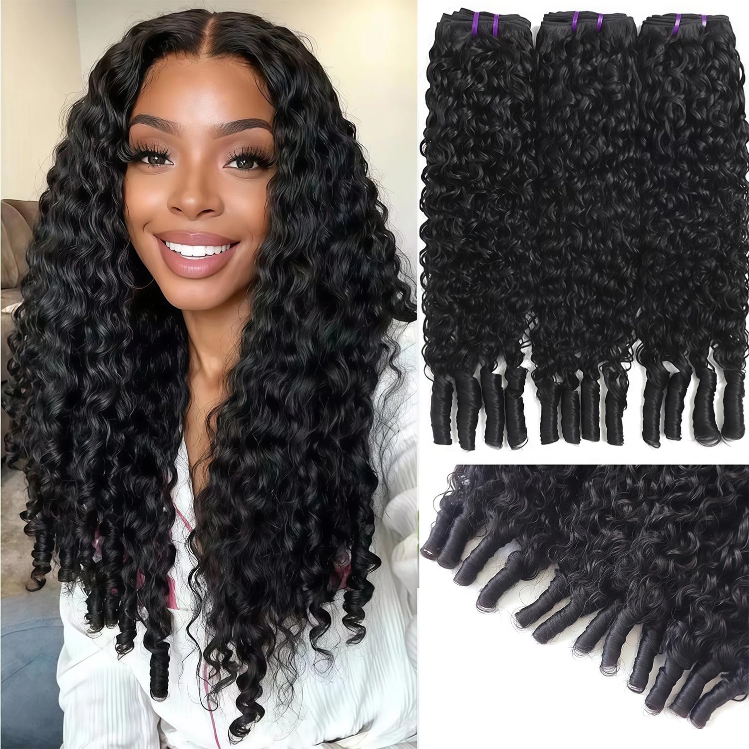 INFASHION 14A Burmese Curly Bundles Human Hair 14 16 18 Inches, 100% Unprocessed Virgin Curly Hair 3 Bundles for Women, 3C4A Water Wave Human Hair Bundles with Spiral Curly End Natural Black Color