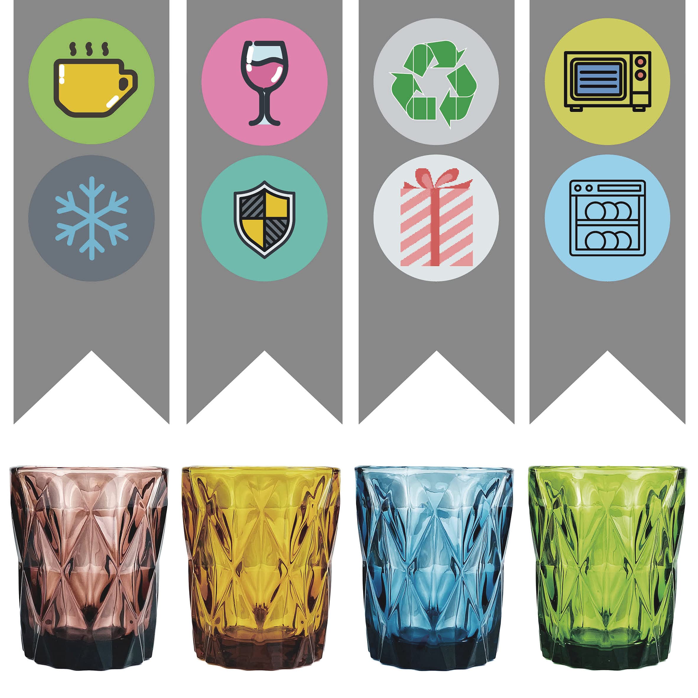 Juego de 4 vasos de cristal Simpleword, vasos para whisky, agua, zumo, cerveza y bebidas, 295 ml