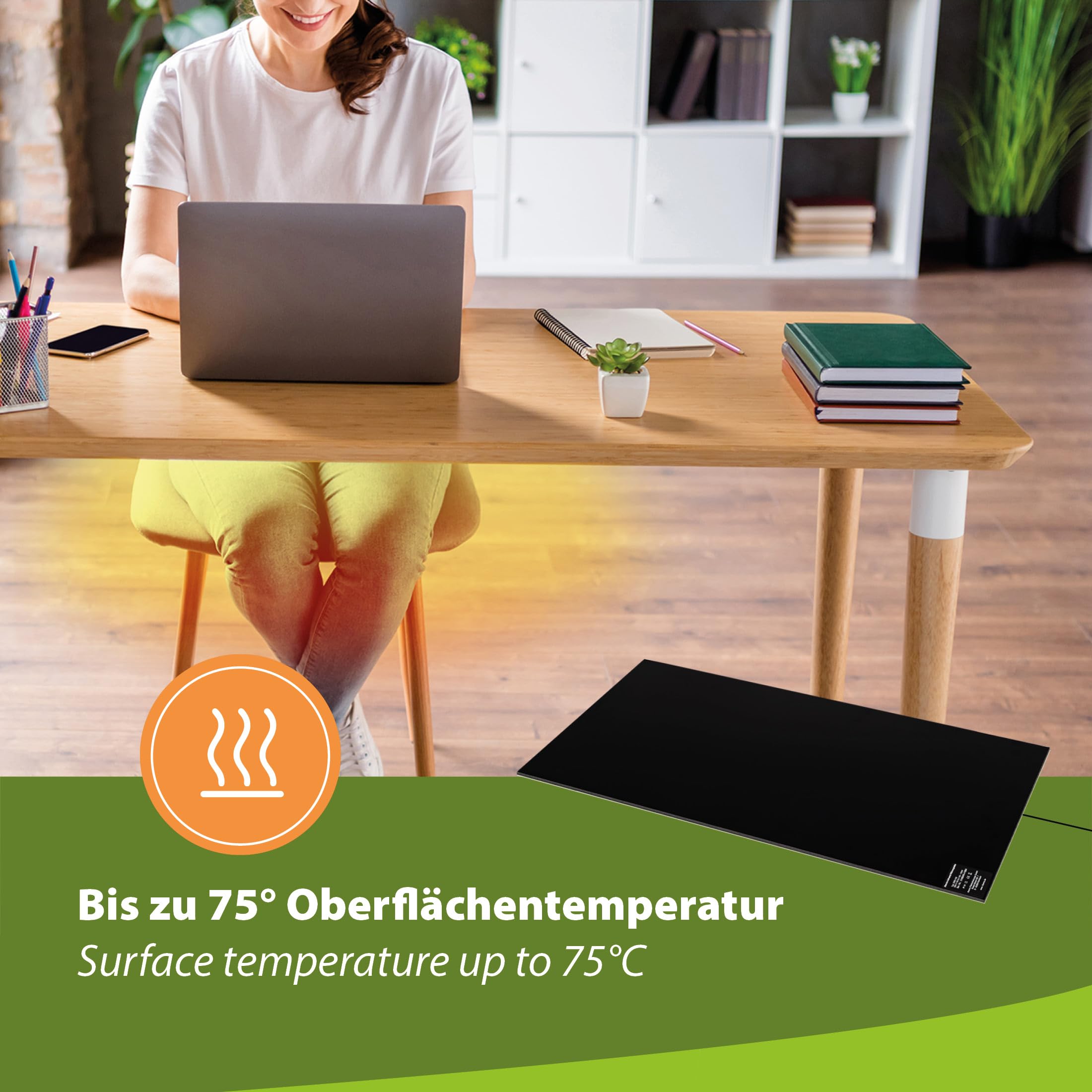 Placa térmica por infrarrojos para escritorio, 30 x 60 cm, 150 W, con regulador de intensidad para regulación continua, calefacción por infrarrojos para piernas calientes, autoadhesiva para el