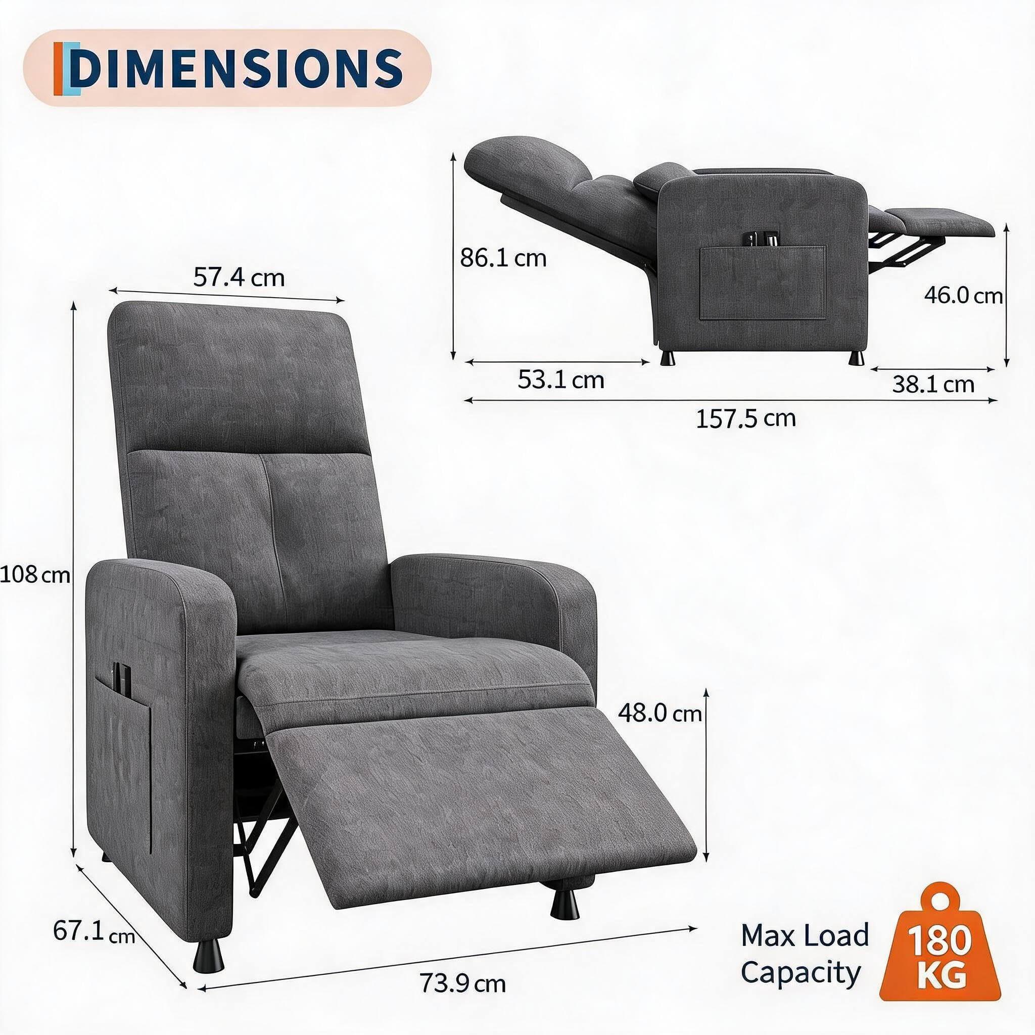 Massagesessel mit Wärmefunktion Grau | Elektrischer Relaxsessel mit Fußablage und Wärmetherapie. Ideal zum Entspannen im Wohnzimmer oder Arbeitszimmer