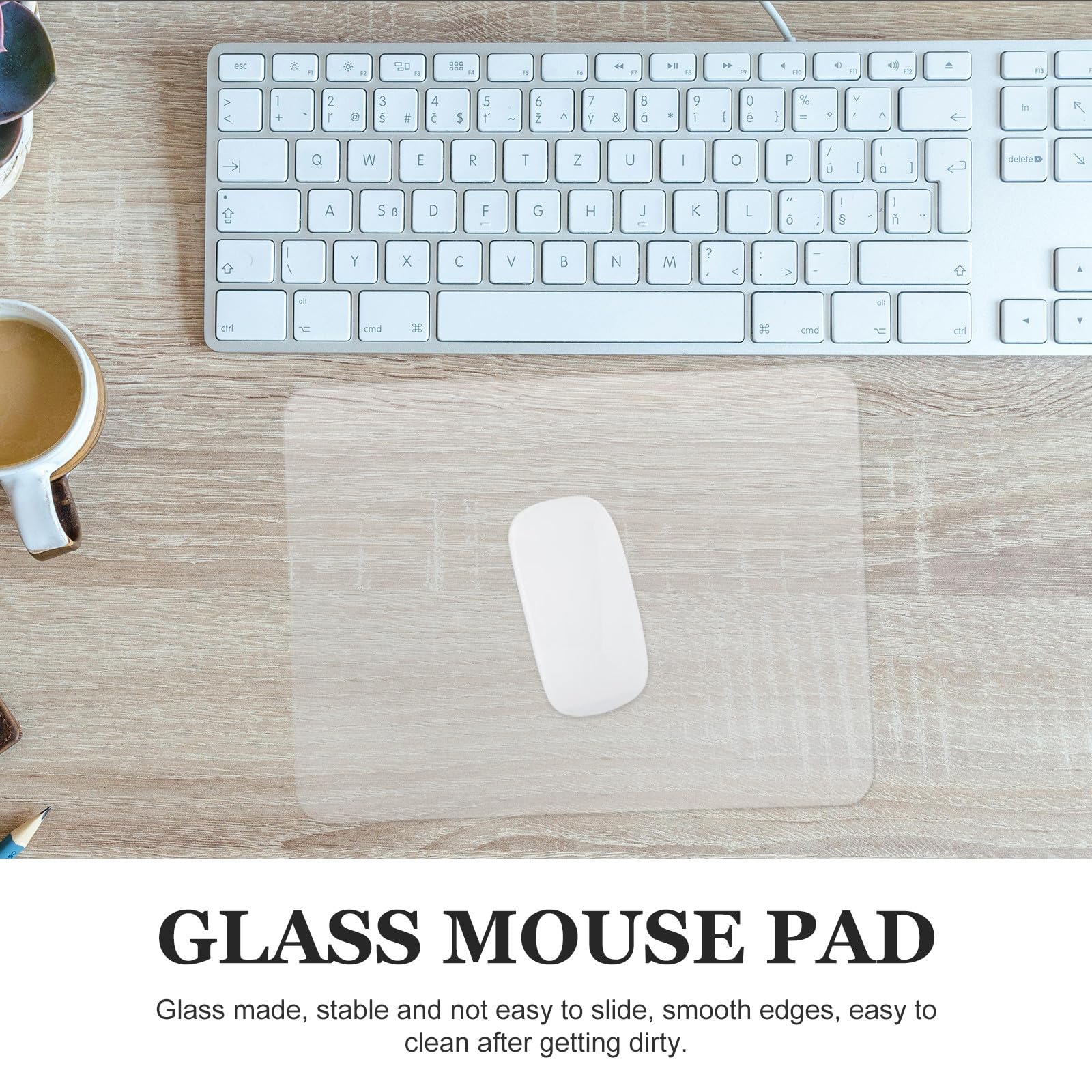 Mouse Pad in Vetro Trasparente per Gaming, Superficie Liscia