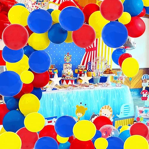 Miniatura 6 de Carnival Circus - Paquete de 113 guirnaldas de globos de color azul marino, rojo y amarillo para cumpleaños, baby shower, kit de suministros de