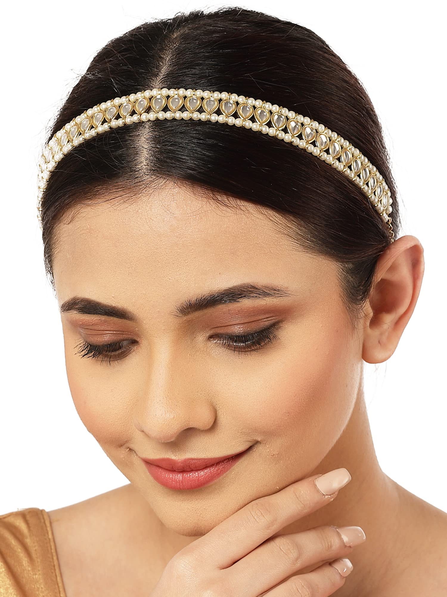 Karatcart Gold Plated Pearl Beaded Drop Kundan Hairband for Women (B09XLL3TBC) Amazon Price History, Amazon Price Tracker