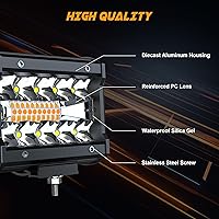 Vista 4 de ASLONG 2 módulos LED blanco/amarillo ámbar de 4 pulgadas, kit de luz antiniebla, lámpara combinada de triple fila, arnés de cableado con interruptor