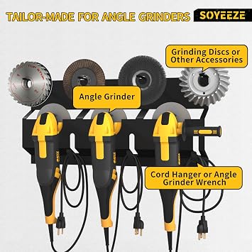 SOYEEZE Angle Grinder Holder, Angle Grinder Tool Stand for Milwaukee/Dewalt 2 Pack, 6 Bay Tool Storage Rack, Wall Mount Bracket for Cutters Polishers, Garage and Workspace