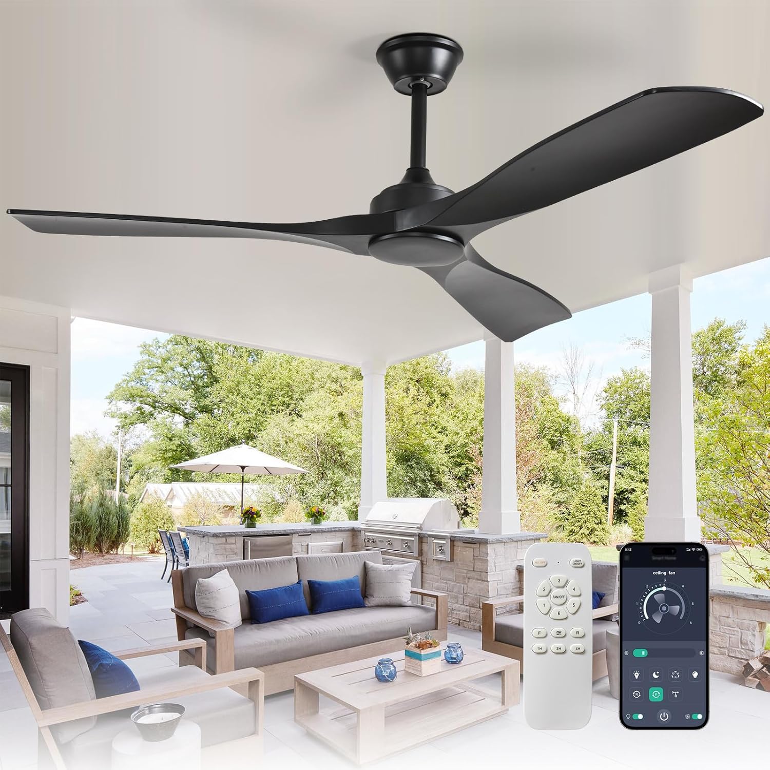 Photo 1 of Depuley Ceiling Fan Without Light: 52 Inch 3 Blade Indoor Outdoor Fans for Patios - Black Ceiling Fan No Light Remote APP Control Ultra Quiet DC Motor Reversible 6 Speed Timer 