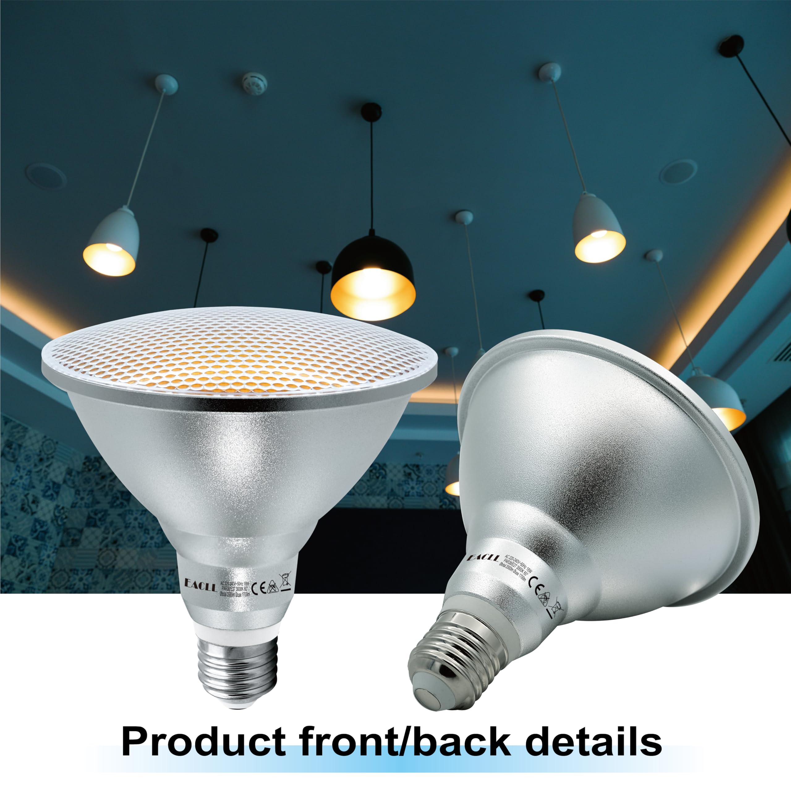 EACLL IP65 Lampadine LED E27 PAR38 18W Equivalente 120W, Pacco da 4, 1700lm 3000K Bianco Caldo, Faretti AC 230V senza Sfarfallio, Angolo a Fascio 60° Spot, Non Dimmerabile Lampade Riflettore