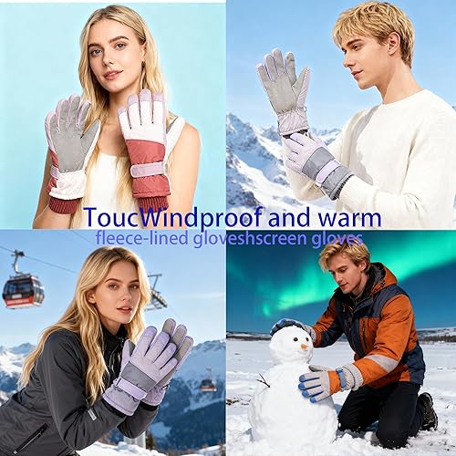 Miniatura 4 de Guantes de esquí para mujer, para pantalla táctil, resistentes al viento y al agua, guantes térmicos de invierno para nieve, esquí, ciclismo,