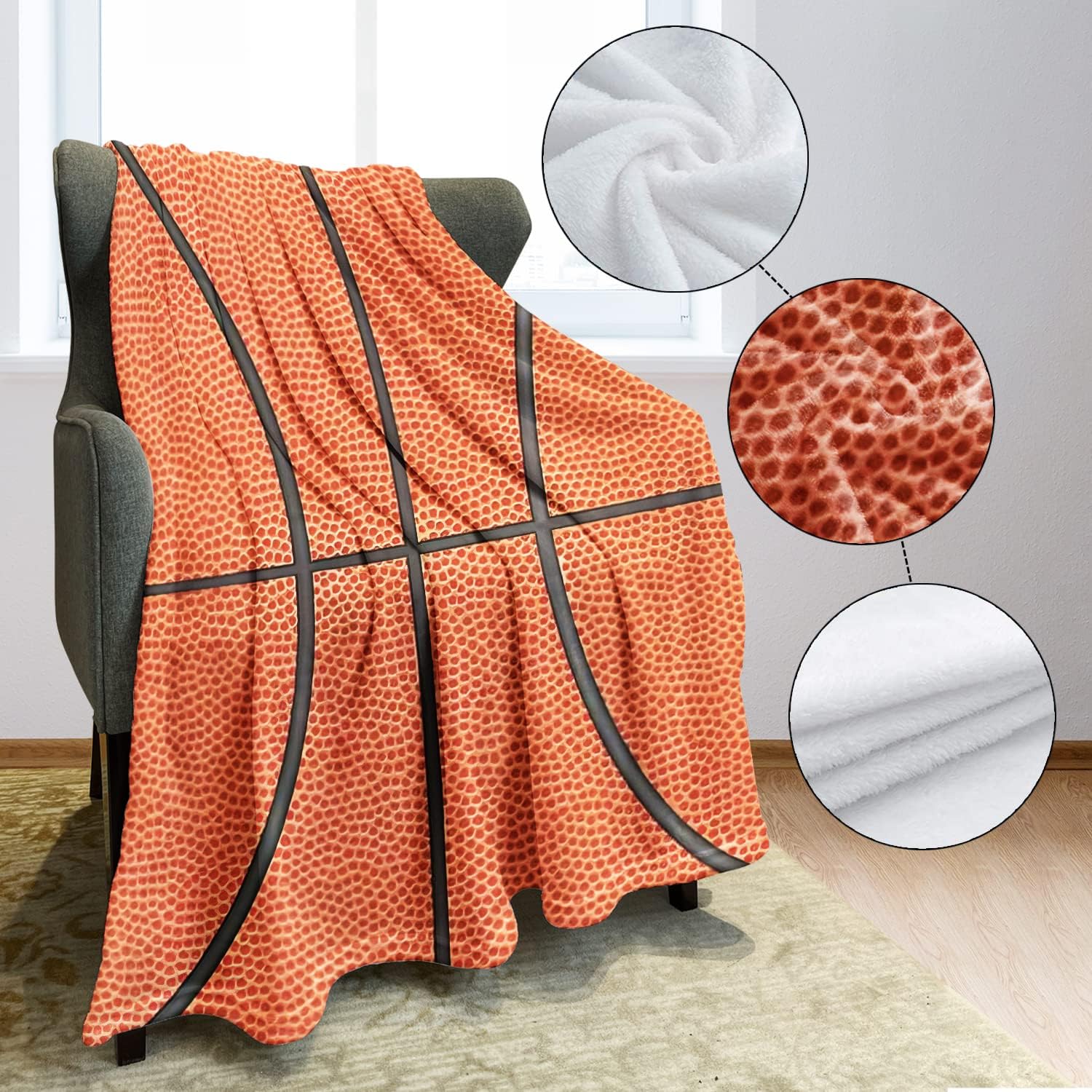 HommomH Sports Fleece Blanket 40" x 50" Basketball Texture Lightweight Fuzzy Cozy Soft Warm Throw for Man Boy Teen, Air Conditioning - Image 4