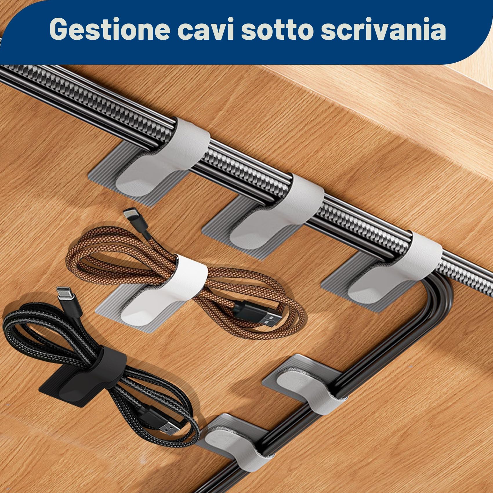Abnii 50 pezzi per la gestione dei cavi da scrivania, fascette stringicavo autoadesive in velcro, organizer per cavi da scrivania, clip per cavi per TV, catena luminosa, nero, piccolo