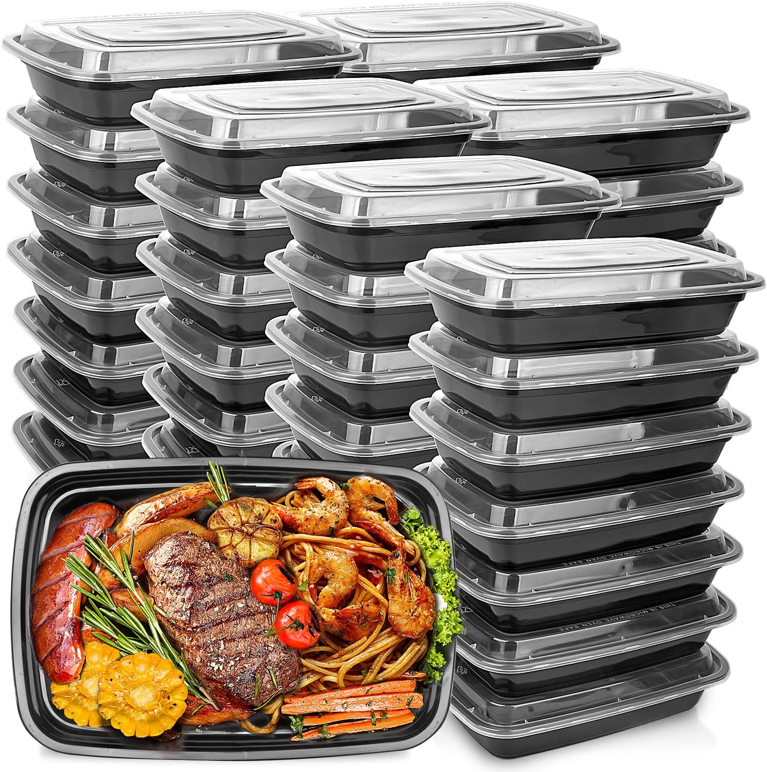 50-Pack Food Prep Containers, 1000ML/ 34 OZ Microwavable Food Storage Containers with Lids, Reusable Plastic lunch Containers Lunch Boxes- Stackable, Reusable Dishwasher Safe