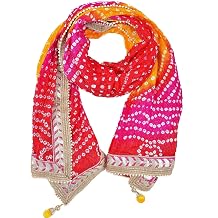 Womens Silk Jaipuri Rajasthani Bandhani Bandhej Heavy Dupatta with Gota Work and Latkan