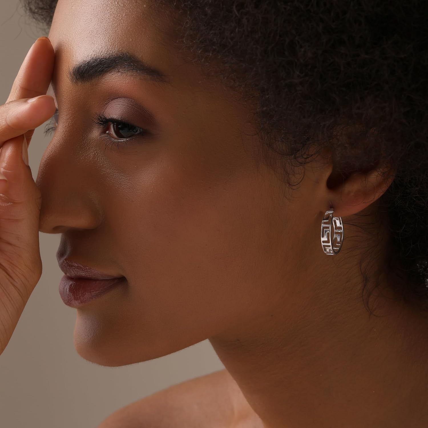 LeCalla 925 Sterling Silver Greek Key Hoop Earrings Lightweight Click-Top Greek Wall Cut-Out Pattern Earring Hoops for Women - Image 4