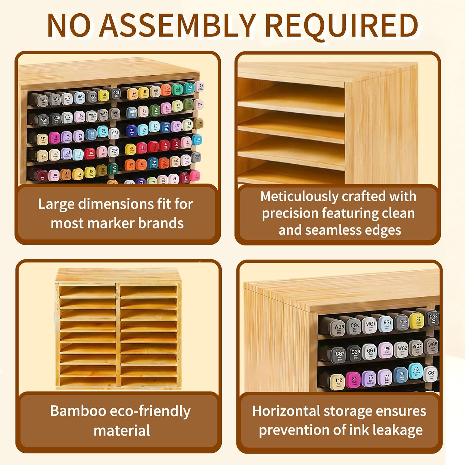 Bamboo Marker Holder Organizer, 126 Pens Capacity, 18 Compartments, Art Supply Storage for Alcohol Markers, Pens, Pencils image 4