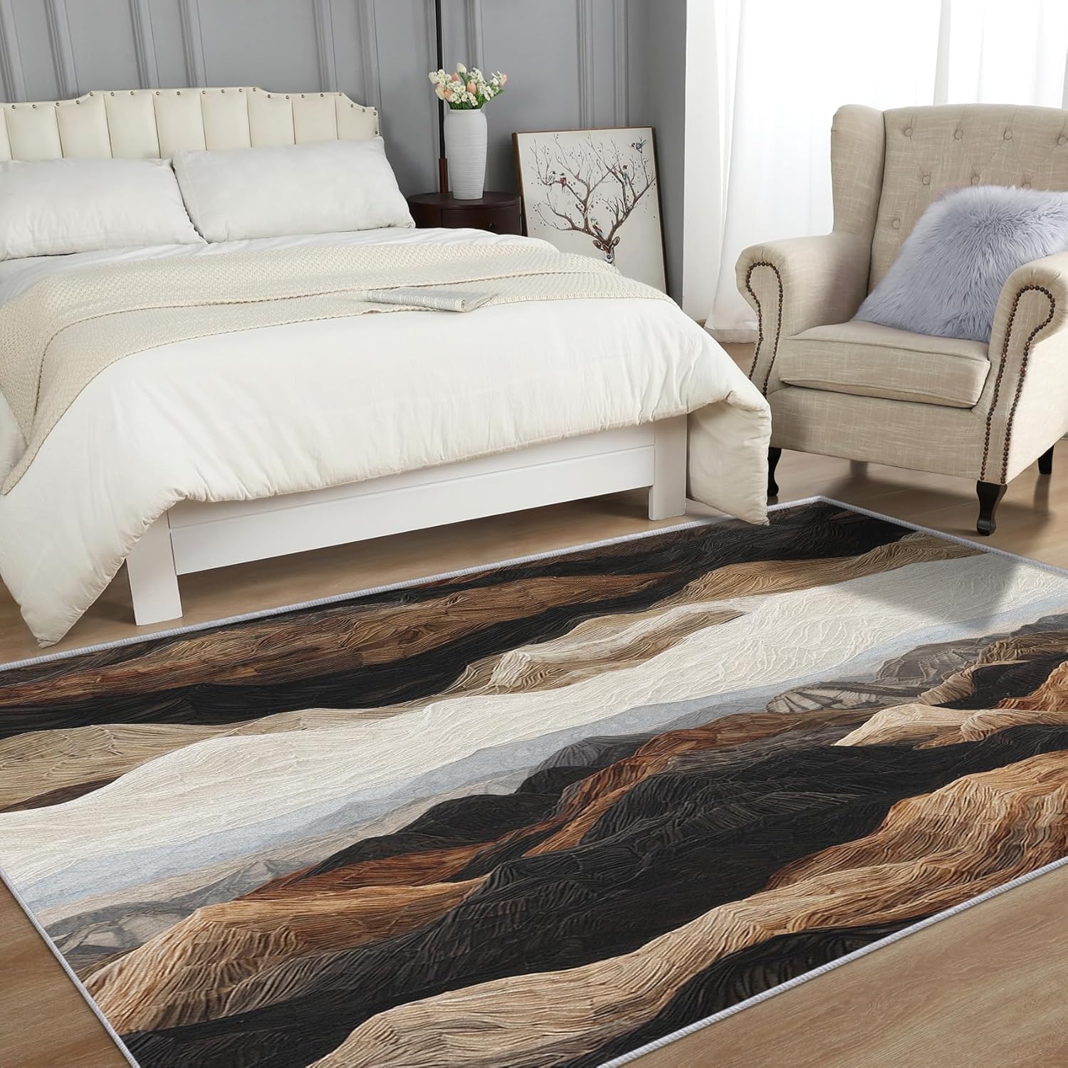 Abstract Mountain Rug 2x3 Throw - Art Landscape Rugs for Entryway, Bedroom, Home Decor - Nature Scenic Area Rug - Mountains Indoor Door Mat - Washable & Non Slip