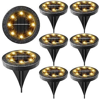 Solar Powered Ground lights 8Pack,Waterproof LED Solar Lights Outdoor Solar Disk Lights Decorative,Solar Garden Lights for Landscape Pathway Patio Yard Walkway Path Lawn Driveway Lighting (Warm White)