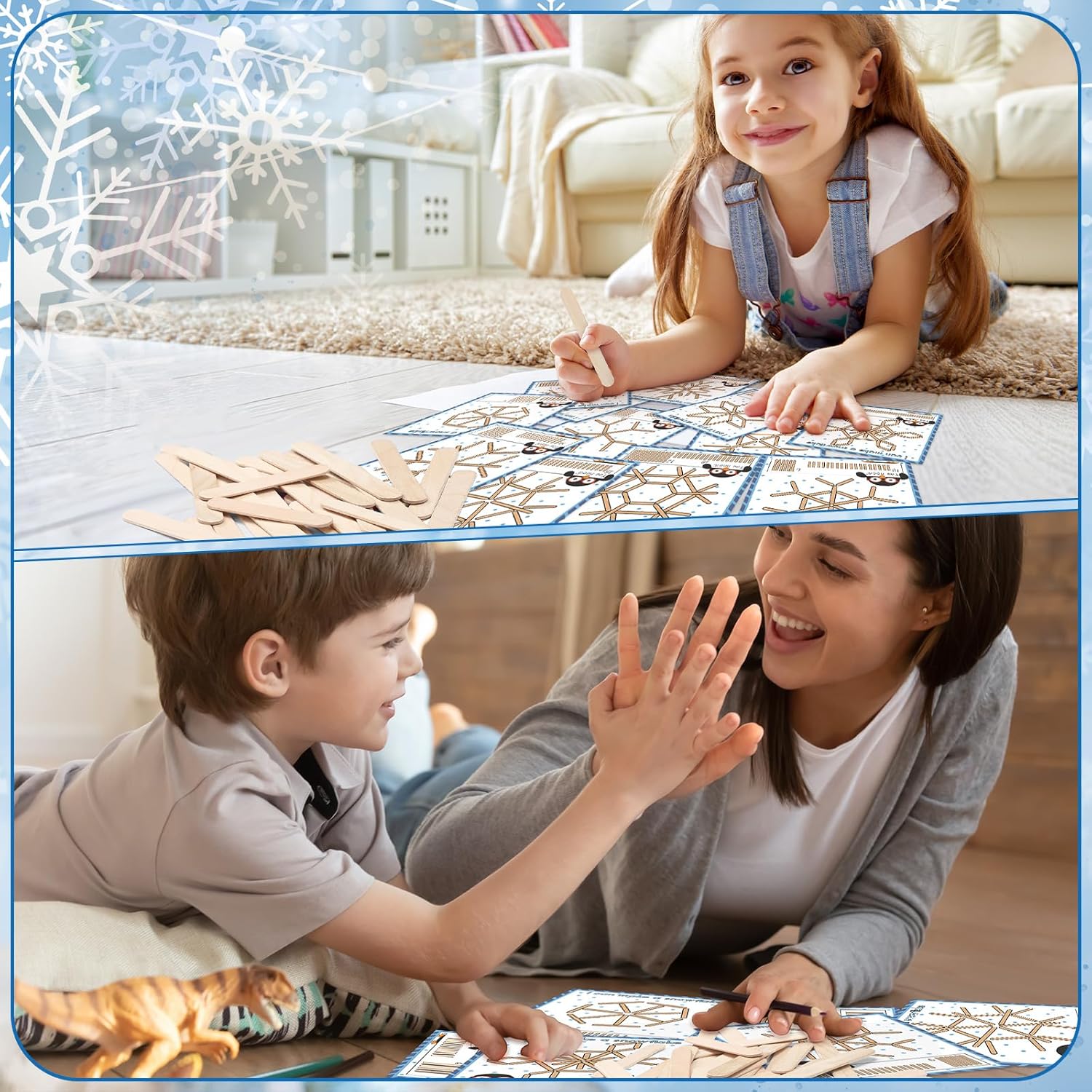 36 Sets Winter Craft Kit Snowflake Crafts DIY Christmas Snowflake Craft Make Your Own Wood Stick Penguin Cards for Winter Home Art Projects Education Supplies