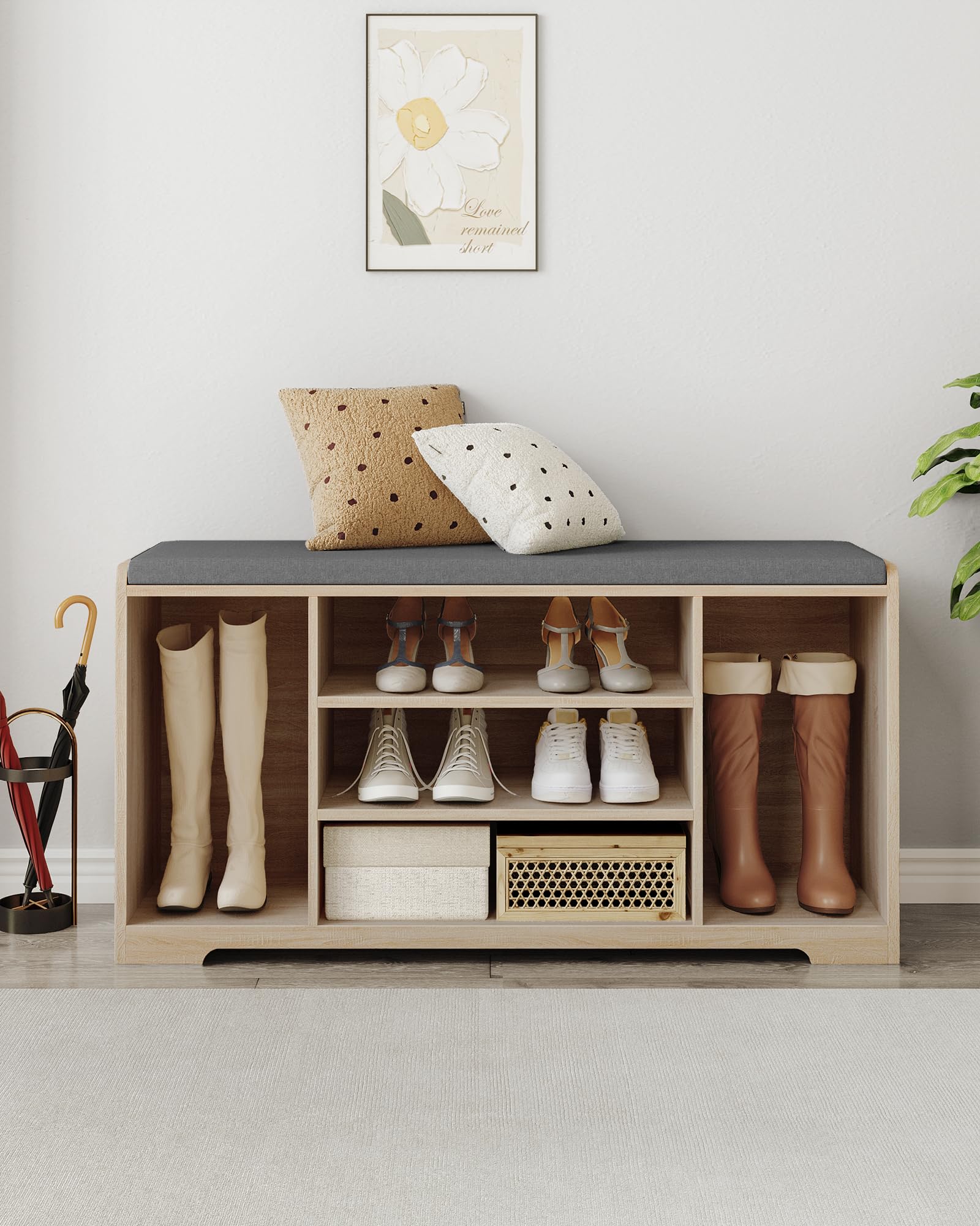 HzuaneriBanc à Chaussures, 9 Compartiments, Ivoire Clair | Meuble de Rangement Chaussures réglable, Assise Rembourrée, pour Entrée, l'entrée, la Chambre, SB10016GY