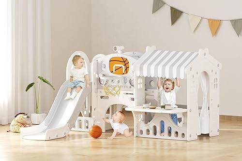 KORIMEFA Juego de casa de juegos para niños pequeños 10 en 1, tobogán para niños pequeños de 1 año, juego de tobogán escalador para niños pequeños